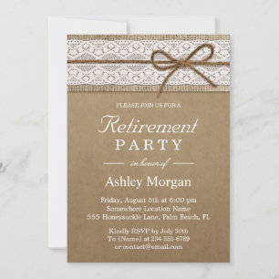 Elegant Lace Rustic Burlap String Retirement Party Invitation