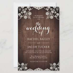Elegant Lace Rustic Dark Wood Wedding Invitation