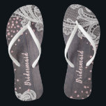 Elegant Lace rustic wood blush glitter bridesmaid Flip Flops<br><div class="desc">Elegant white vintage lace and sparkle blush pink glitter on dark rustic barn wood background. great for rustic wedding,  barn wedding and country wedding.
See all the matching pieces in collection.</div>