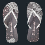 Elegant Lace rustic wood blush glitter bridesmaid Flip Flops<br><div class="desc">Elegant white vintage lace and sparkle blush pink glitter on dark rustic barn wood background. great for rustic wedding,  barn wedding and country wedding.
See all the matching pieces in collection.</div>