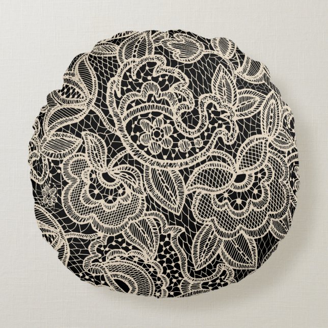 Elegant Lace Seamless Pattern Design Round Pillow (Front)