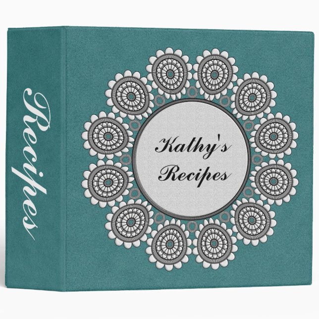 Elegant Lace Teal Doily Custom Recipe/Photo Binder (Front/Spine)