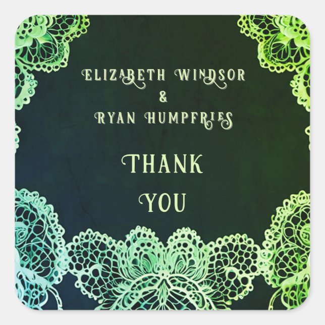 Elegant Lace" Wedding Invitation Collection  Square Sticker (Front)