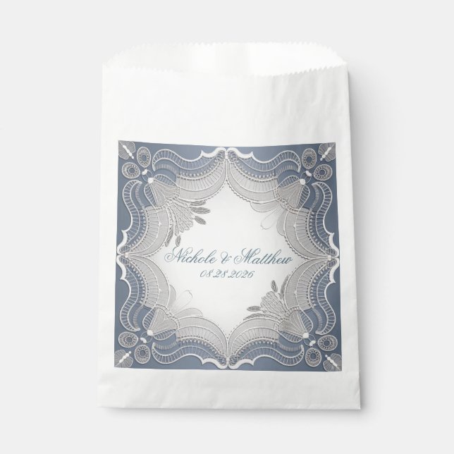 Elegant Lace Wedding On Blue Gradient Favour Bag (Front)