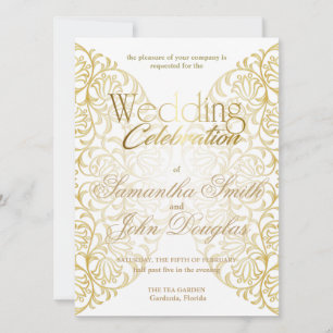 Elegant Lace White & Gold Modern Minimalist Invitation