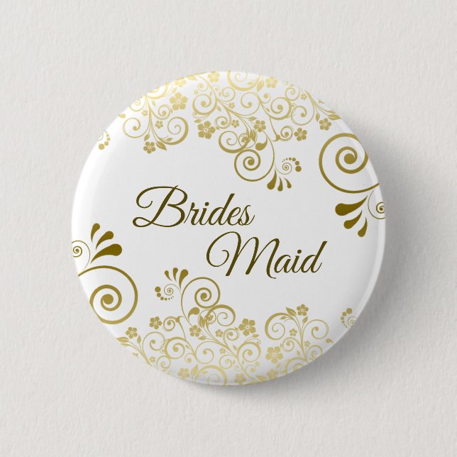 Elegant Lacy Gold Filigree Bridesmaid Wedding 2 Inch Round Button (Front)
