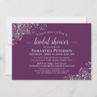 Elegant Lacy Silver on Plum Purple Bridal Shower
