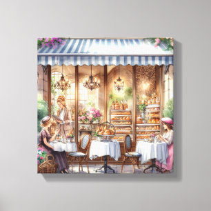 Elegant Ladies at Parisian Bakery Canvas Print