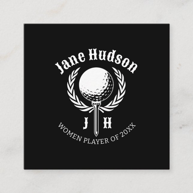 Elegant Ladies Golf Monogram Design Square Business Card (Front)