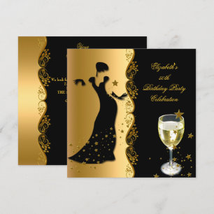 Elegant Lady 50th Birthday Party Gold Black Wine Invitation