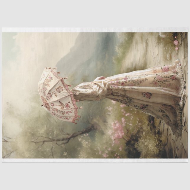 Elegant Lady & a Parasol Portrait Art Tissue Paper (Front)