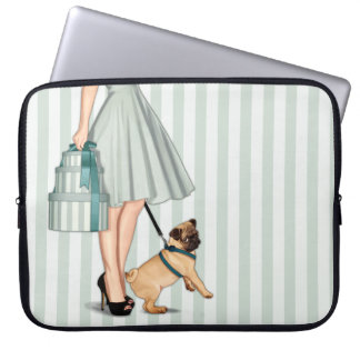 Elegant lady and pug laptop sleeve