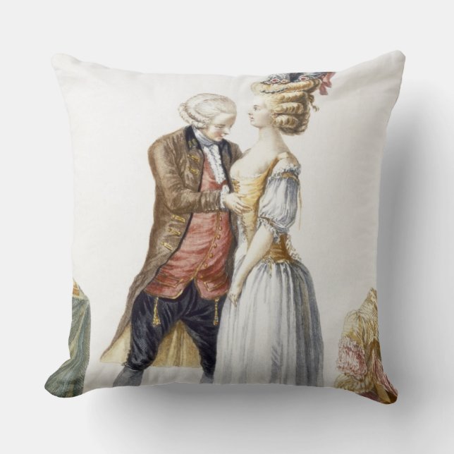 Elegant Lady at a Fitting with her Tailor, plate f Throw Pillow (Front)