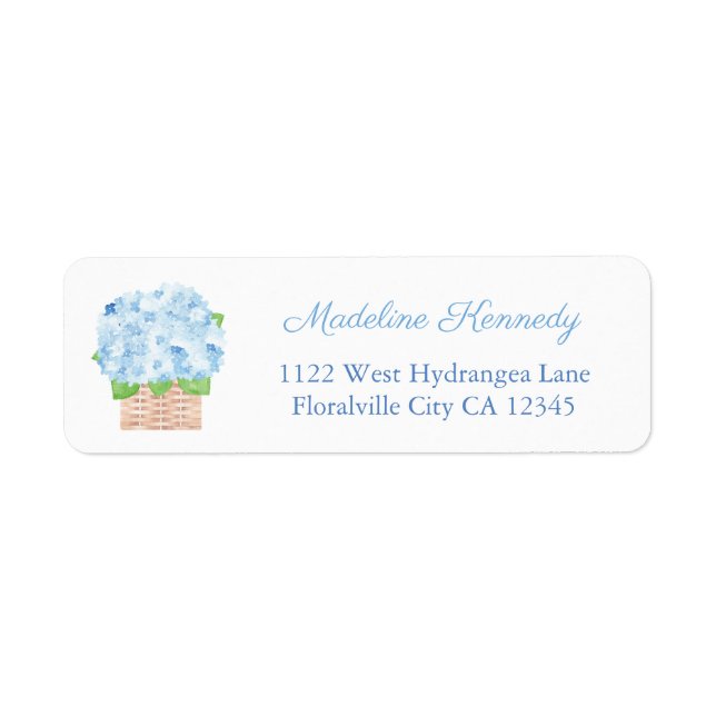 Elegant Lady Blue Hydrangea Basket Return Address (Front)