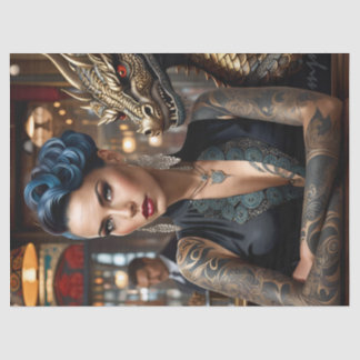 Elegant Lady Boss With Tattoo And Dragon Decoupage Tissue Paper