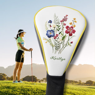 Elegant Lady Golfer Faux Embroidery Floral Golf Head Cover