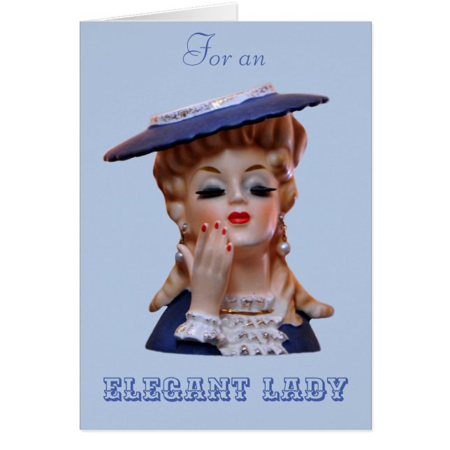 Elegant Lady Head Vase Fancy Hat Greeting Card (Front)