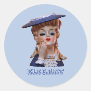 Elegant Lady Head Vase Fancy Hat Manicure Classic Round Sticker