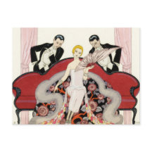 Elegant Lady in Paris Art Deco Postcard