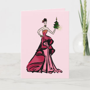Elegant Lady in Red Holiday Card