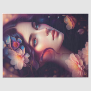 Elegant Lady Orange Pink Blue Flowers Decoupage Tissue Paper