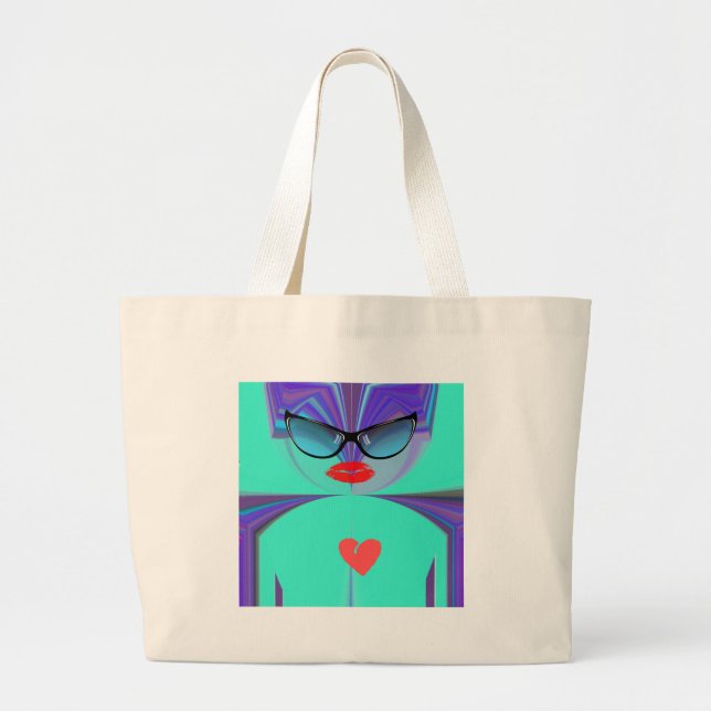 Elegant Lady Portrait: A Colourful Artwork Large Tote Bag (Front)