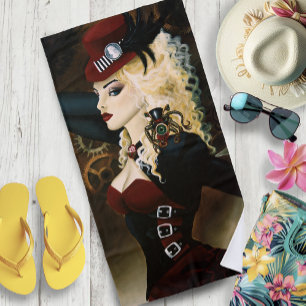 Elegant Lady Steampunk Victorian Red Clockwork  Beach Towel