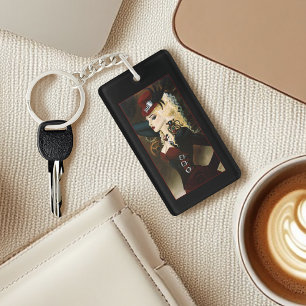 Elegant Lady Steampunk Victorian Red Clockwork Keychain