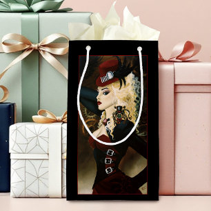 Elegant Lady Steampunk Victorian Red Clockwork Small Gift Bag