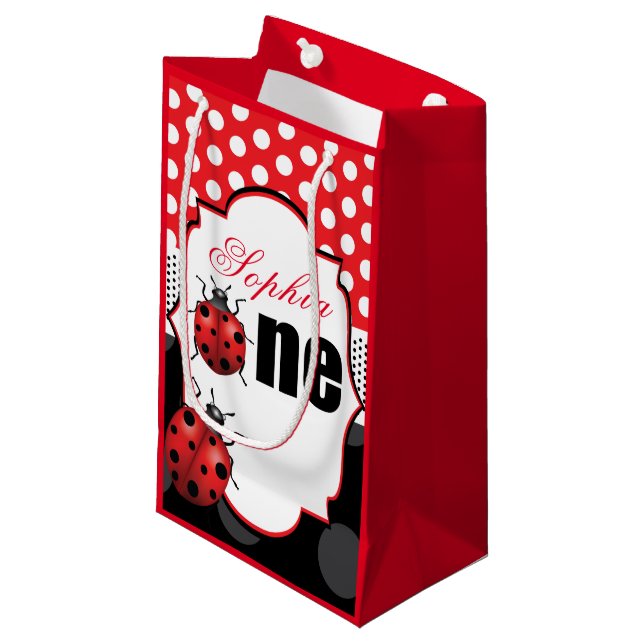 Elegant Ladybug First Birthday Small Gift Bag (Front Angled)