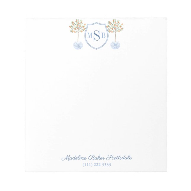 Elegant Lady's Citrus Tree Ginger Jar Monogrammed Notepad (Front)