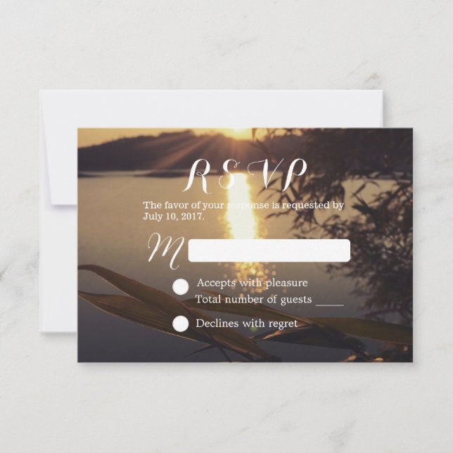 Elégant Lake Sunset Wedding RSVP (Devant)