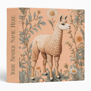 Elegant Lama and Daisy Flowers On Peach Binder