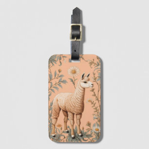 Elegant Lama and Daisy Flowers On Peach Luggage Tag