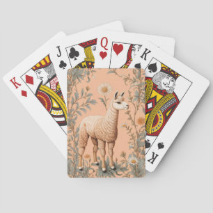 Elegant Lama and Daisy Flowers On Peach Playing Cards