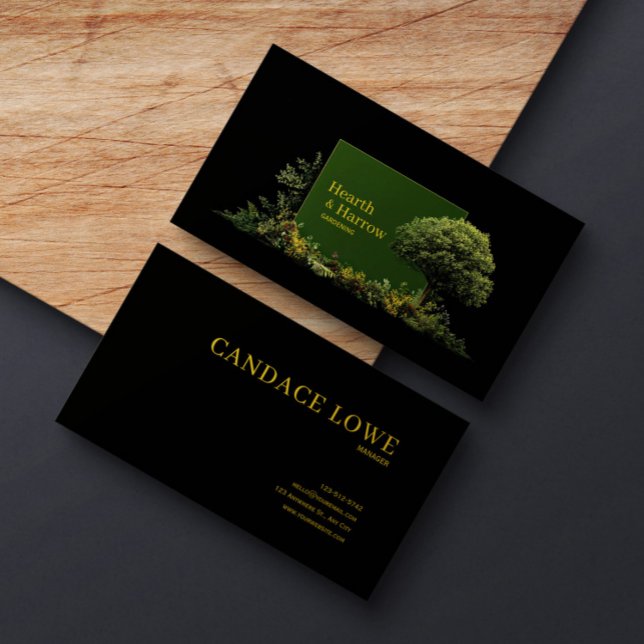 Elegant Landscape Tree Black Gold Frame Botanical Business Card (Creator Uploaded)