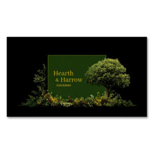 Elegant Landscape Tree Black Gold Frame Botanical Magnetic Business Card