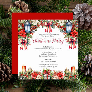 Elegant Lanterns Candles Floral Christmas Party Invitation
