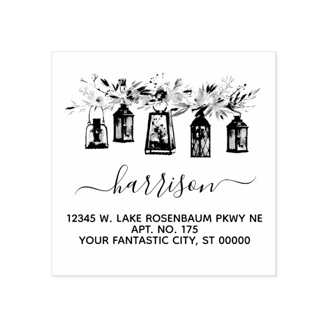 Elegant Lanterns Floral Wedding Return Address Rubber Stamp (Imprint)