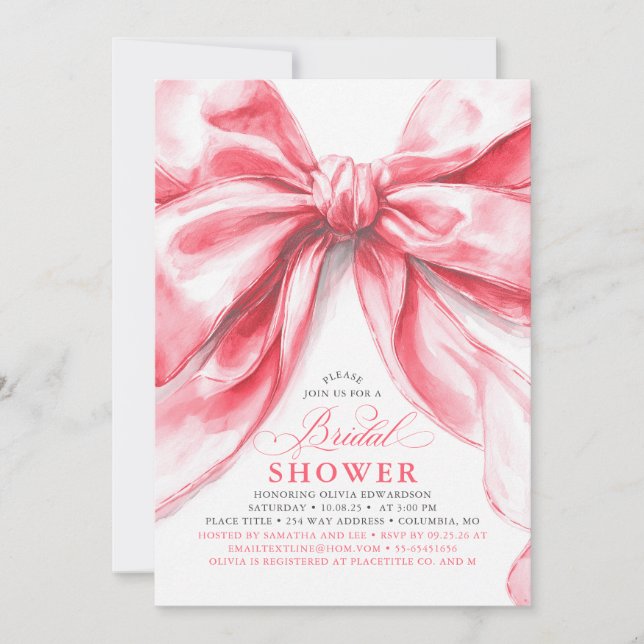 Elegant Large Blush Pink Bow Bridal Shower  Invitation (Front)