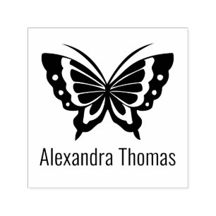 Elegant Large Butterfly Name Monogram Self-inking Stamp