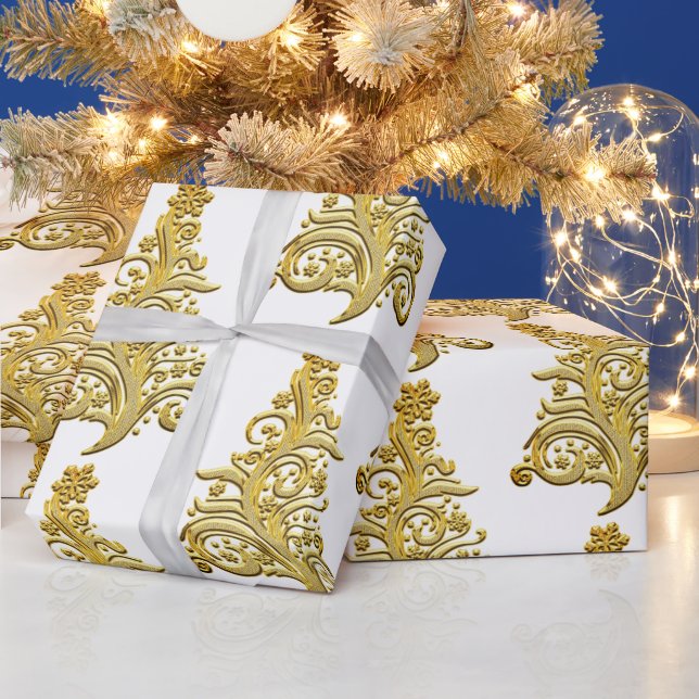 Elegant Large Gold Filigree Christmas Tree Wrapping Paper (Holidays)
