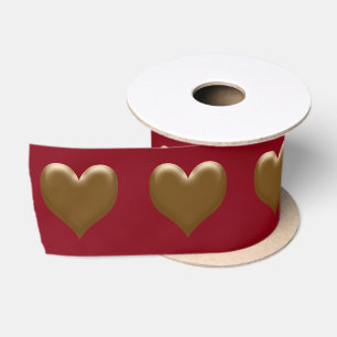 Elegant Large Heart of Gold Brushed Gold Red Satin Ribbon