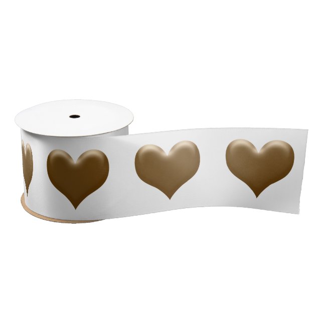 Elegant Large Heart of Gold Brushed Gold White Satin Ribbon (Spool)