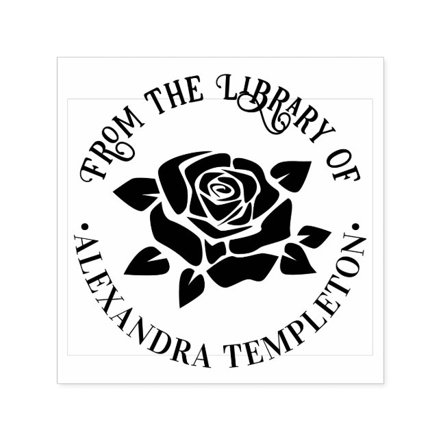 Elegant Large Rose Bloom #3 Library Book Name Self-inking Stamp (Design)