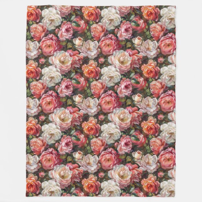 Elegant Large Rose Blooms Fleece Blanket (Front)