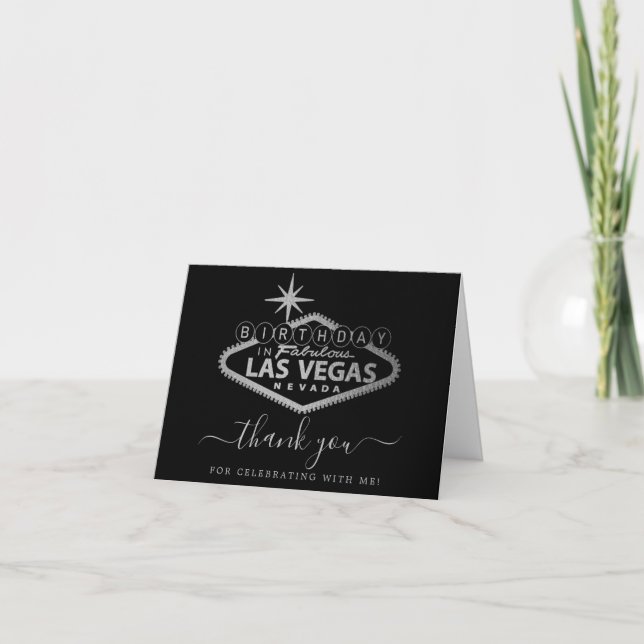Elegant Las Vegas Birthday Photo Thank You Card (Front)