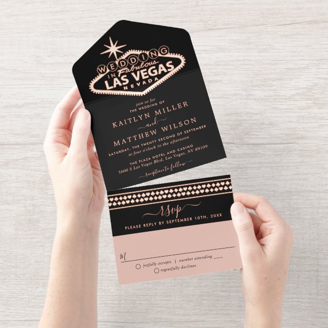 Elegant Las Vegas Destination Wedding Real Foil All In One Invitation (Tearaway)