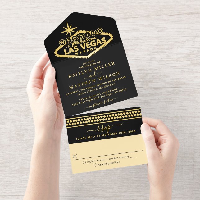 Elegant Las Vegas Destination Wedding Real Foil All In One Invitation (Tearaway)