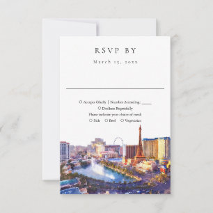Elegant Las Vegas Skyline Watercolor Wedding RSVP Card